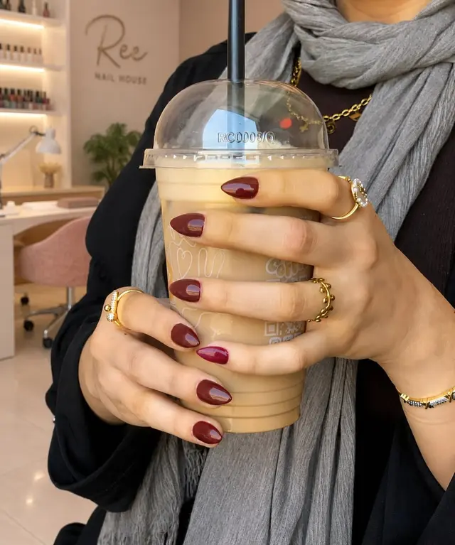 Deep burgundy gel polish