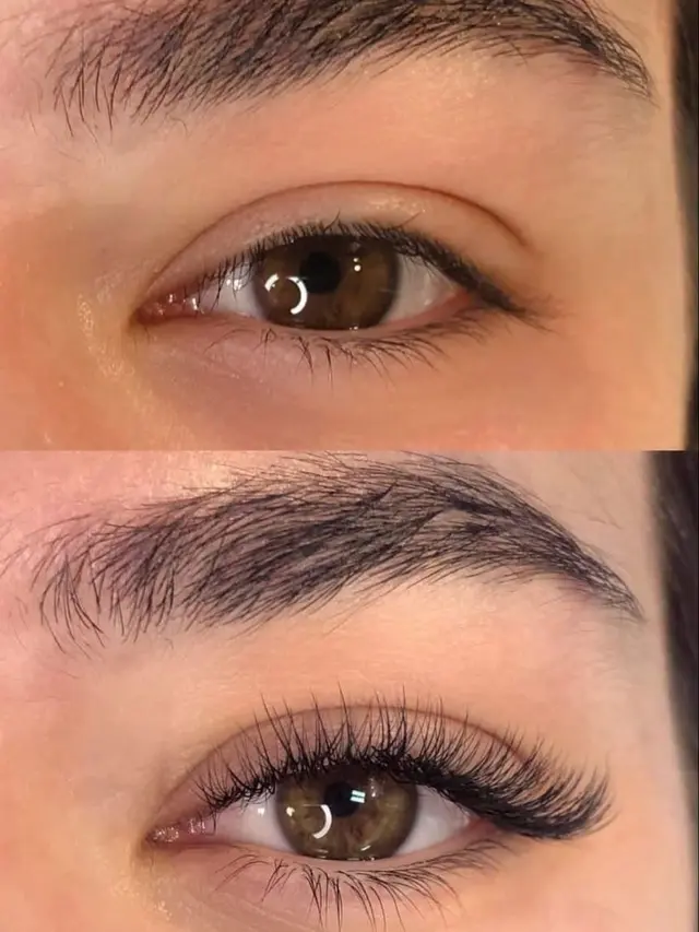 Lash extensions, before and after