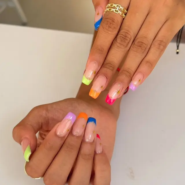 French tips with star nail art